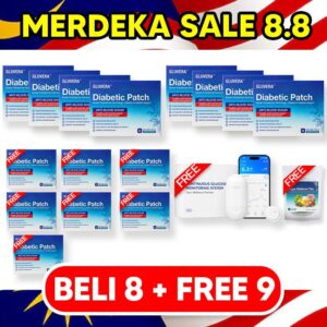 PAKEJ JIMAT REPEAT ORDER ( 8 KOTAK GLUVERA DIABETIC PATCH + FREE 7 KOTAK GLUVERA DIABETIC PATCH + FREE 1 TEH SERAP GULA + 1 GLUCOMETER)